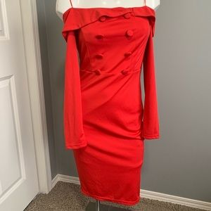 Strapless button red dress